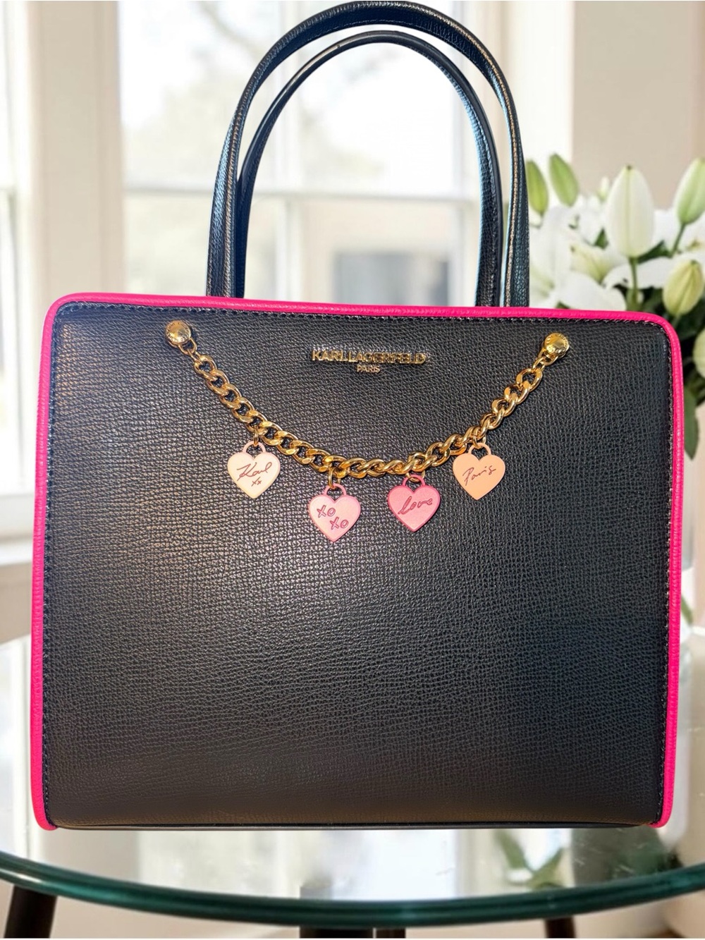Karl Lagerfeld Paris Charline Crossbody Bag with Heart Charms LIKE NEW - Picture 3 of 16